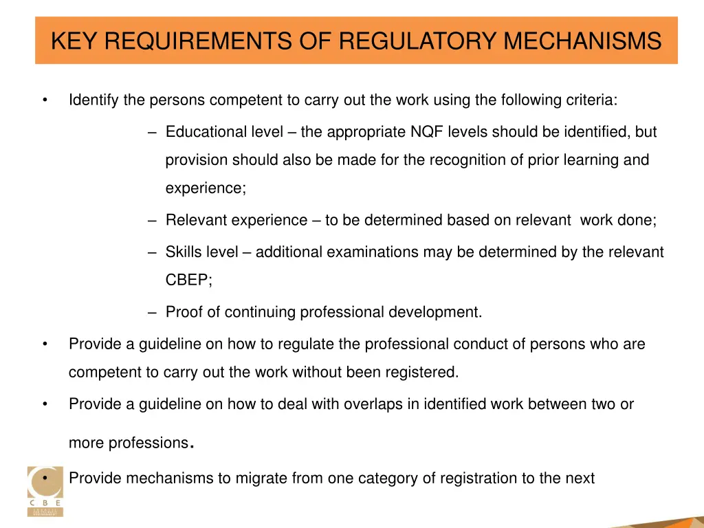 key requirements of regulatory mechanisms 1