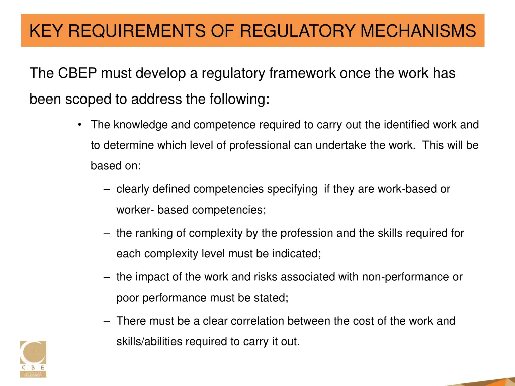 key requirements of regulatory mechanisms