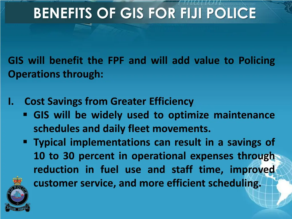 benefits of gis for fiji police