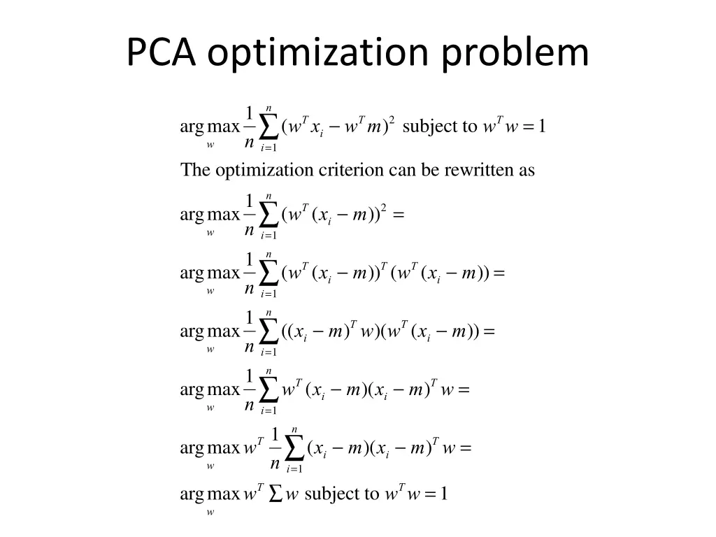 pca optimization problem