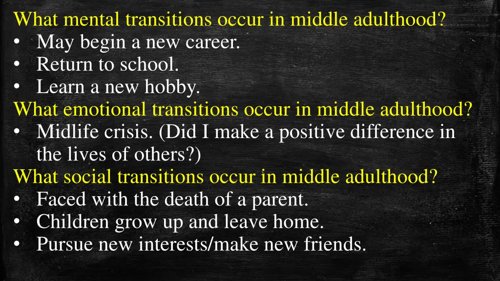 what mental transitions occur in middle adulthood