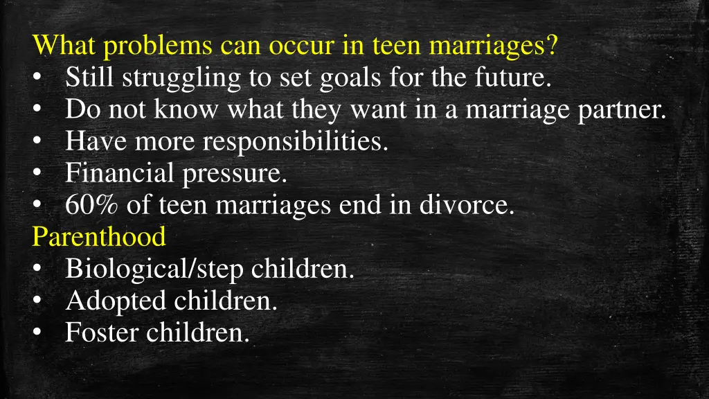 what problems can occur in teen marriages still