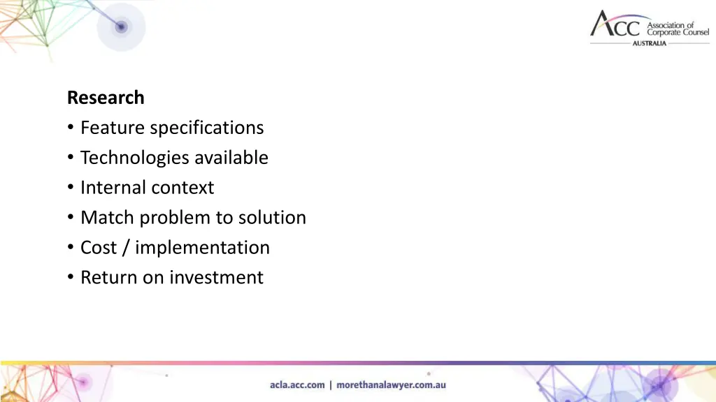 research feature specifications technologies