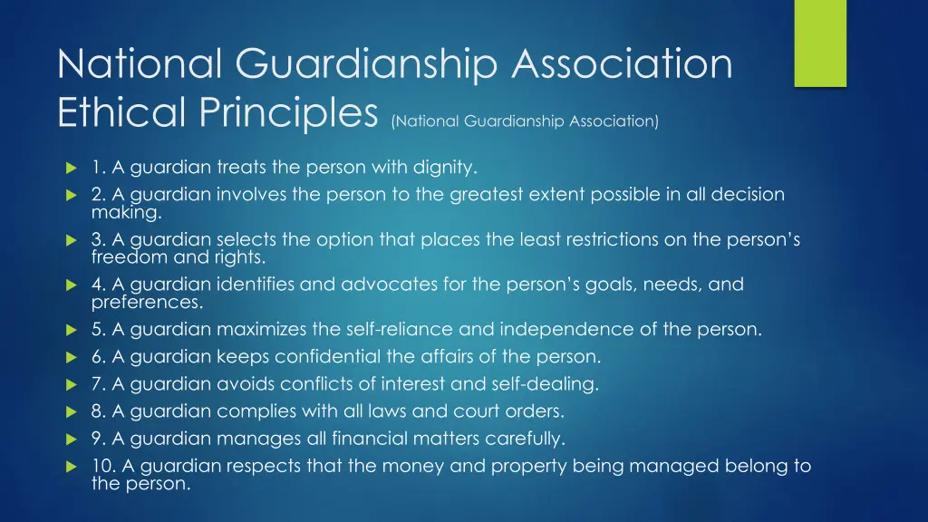 national guardianship association ethical