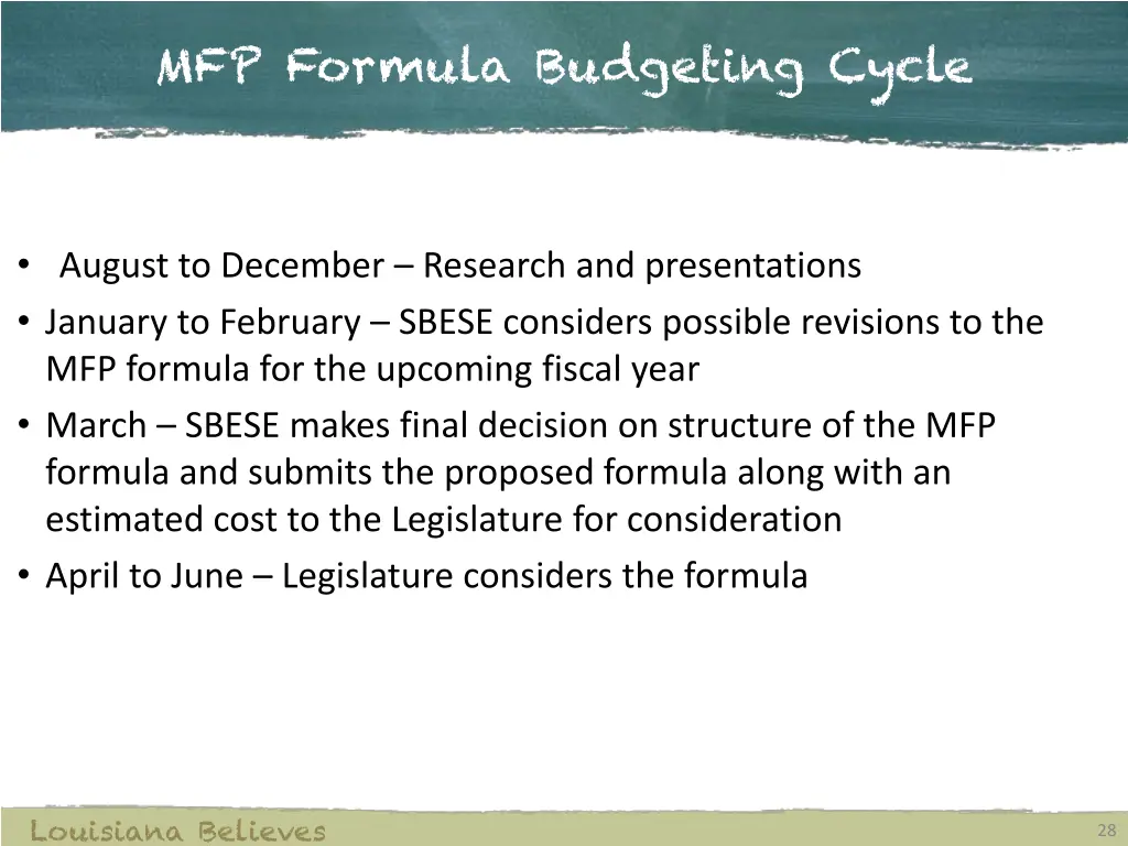 mfp formula budgeting cycle