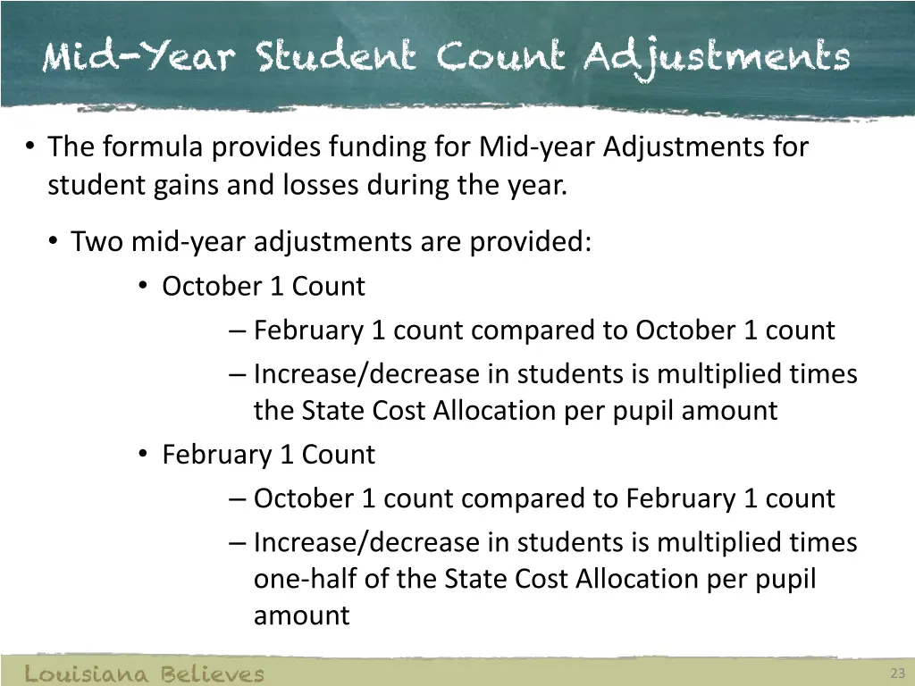 mid year student count adjustments