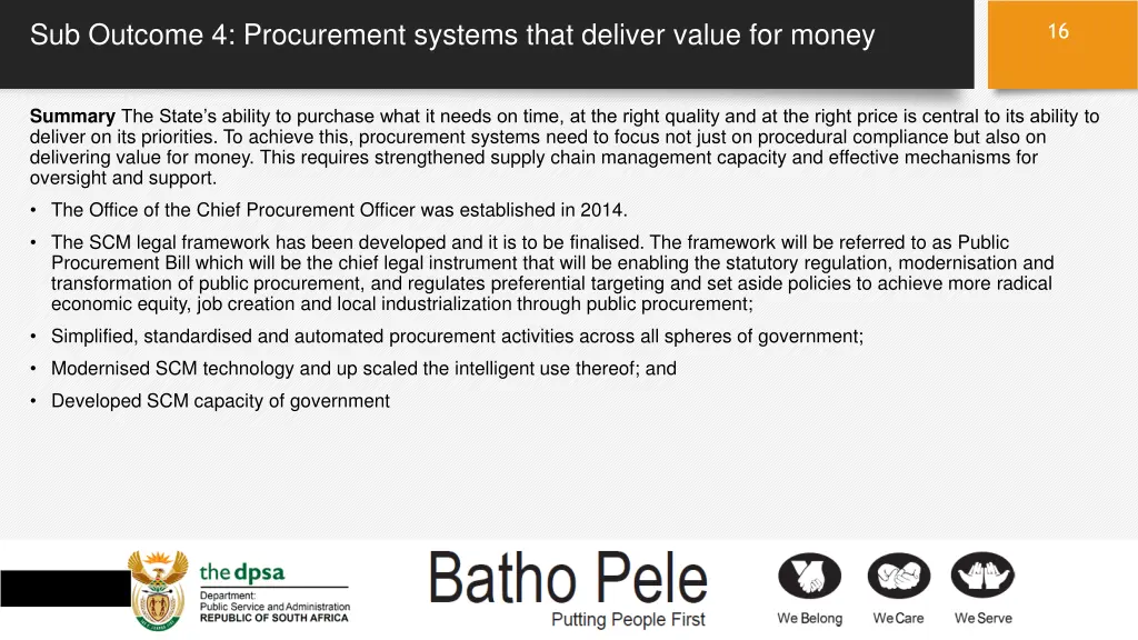 sub outcome 4 procurement systems that deliver