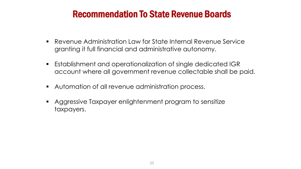 recommendation to state revenue boards