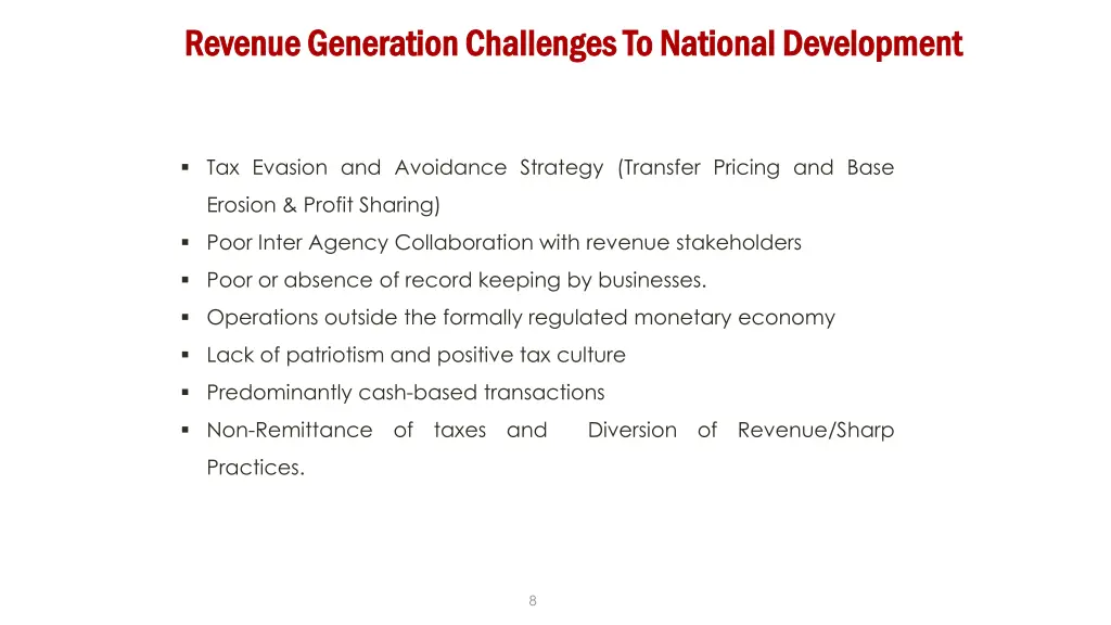 revenue generation challenges to national