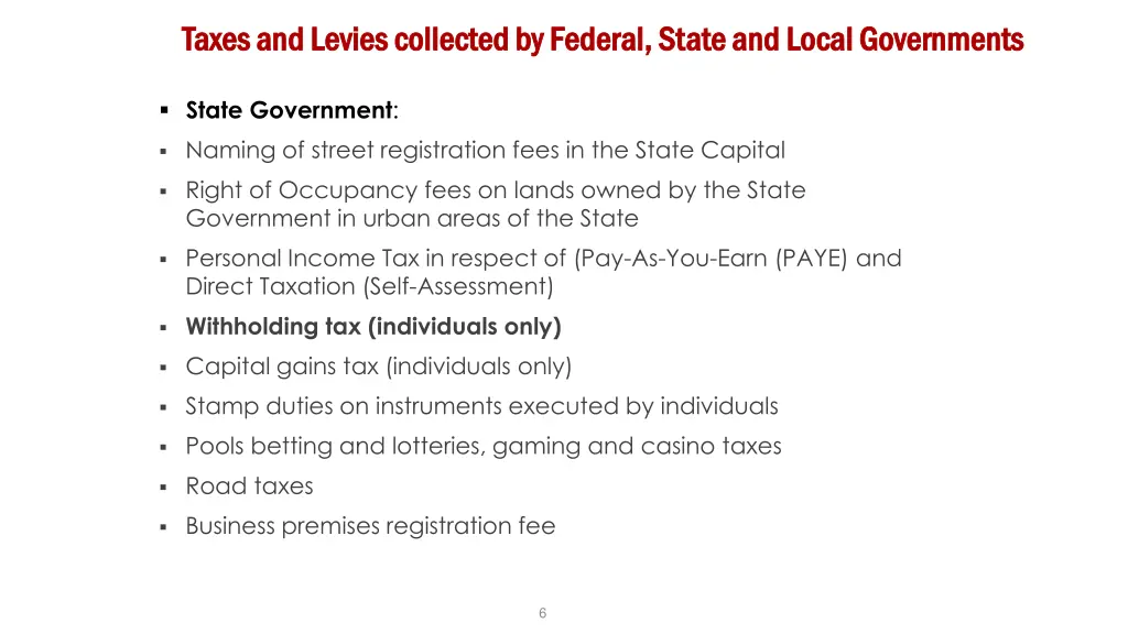 taxes and levies collected by federal state 1