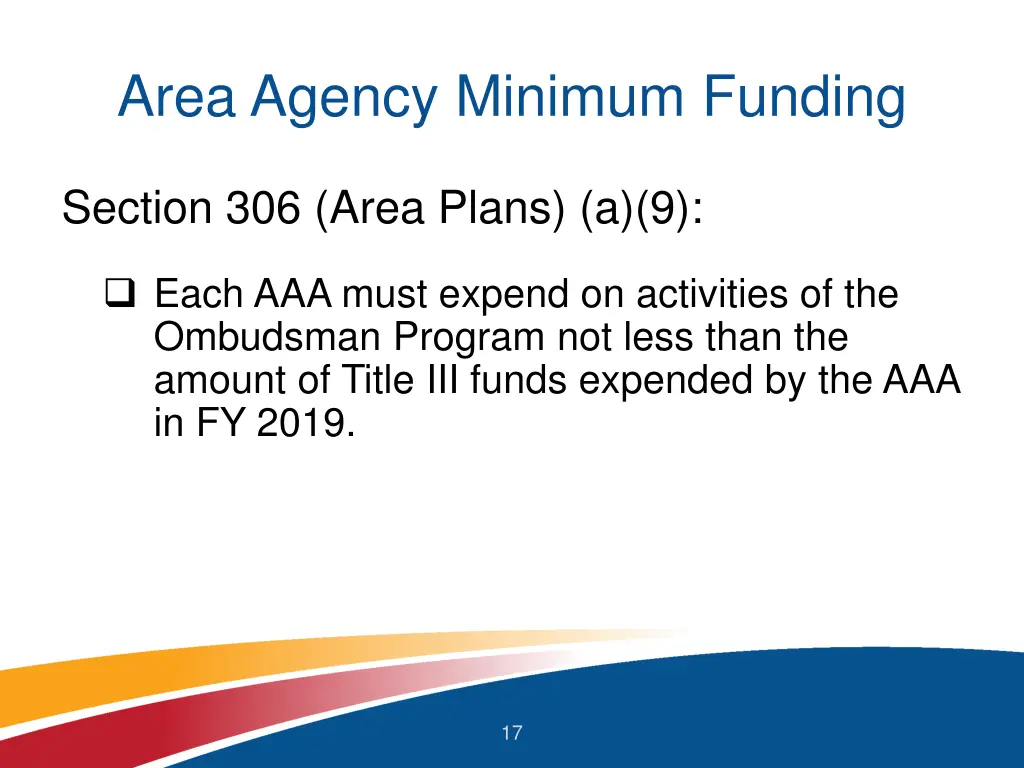 area agency minimum funding