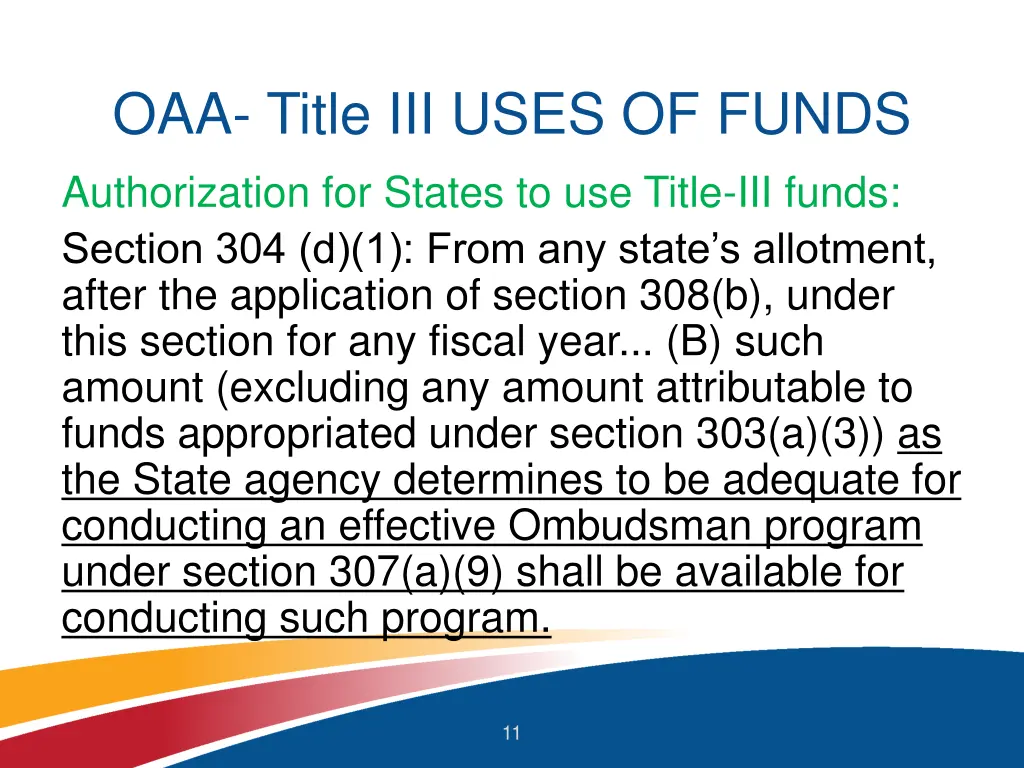 oaa title iii uses of funds authorization