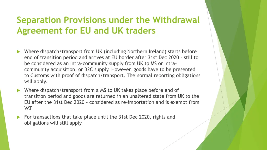 separation provisions under the withdrawal