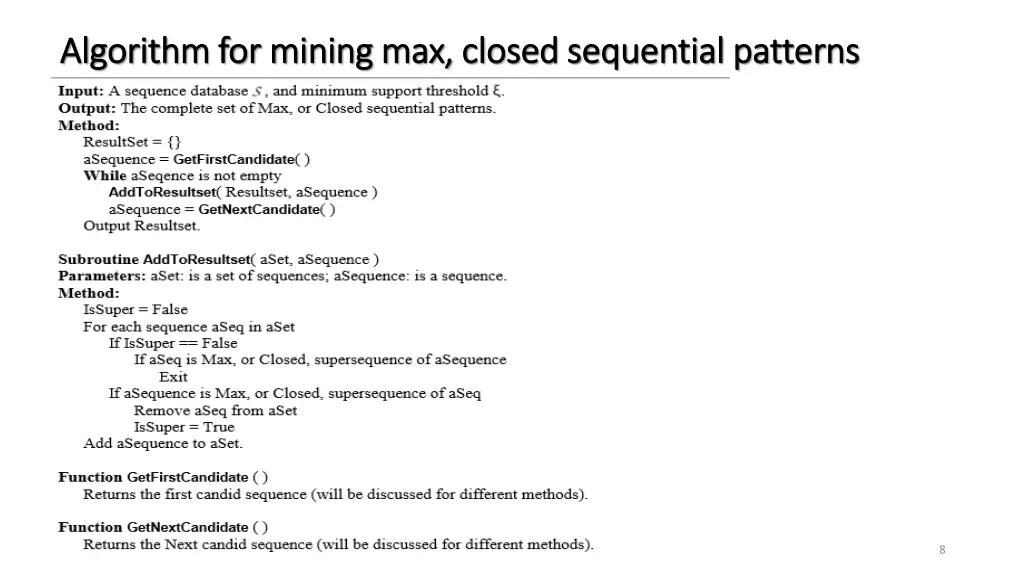 algorithm for mining max closed sequential