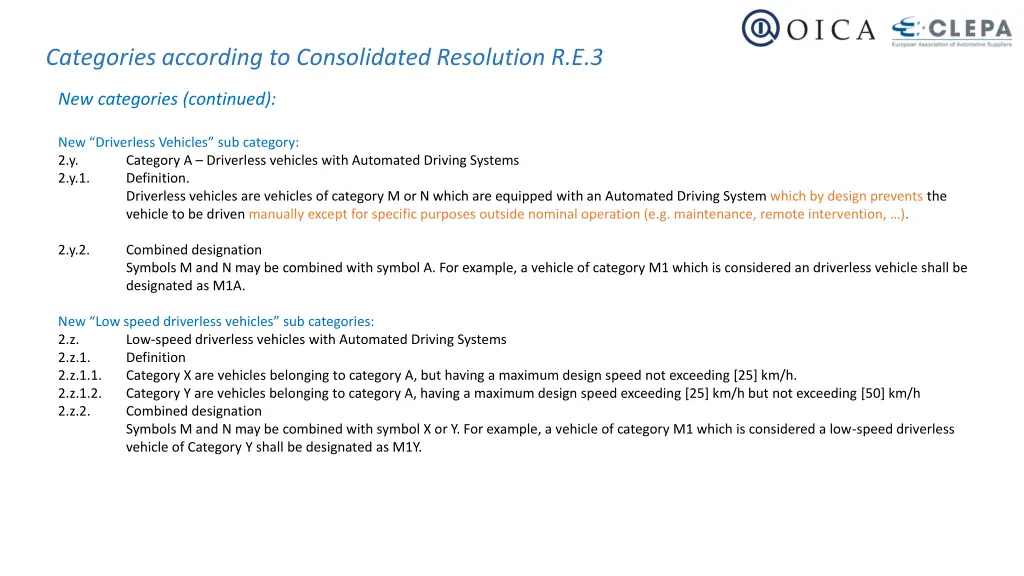 categories according to consolidated resolution 2