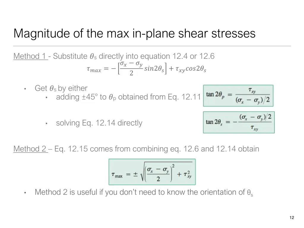 magnitude of the max in plane shear stresses