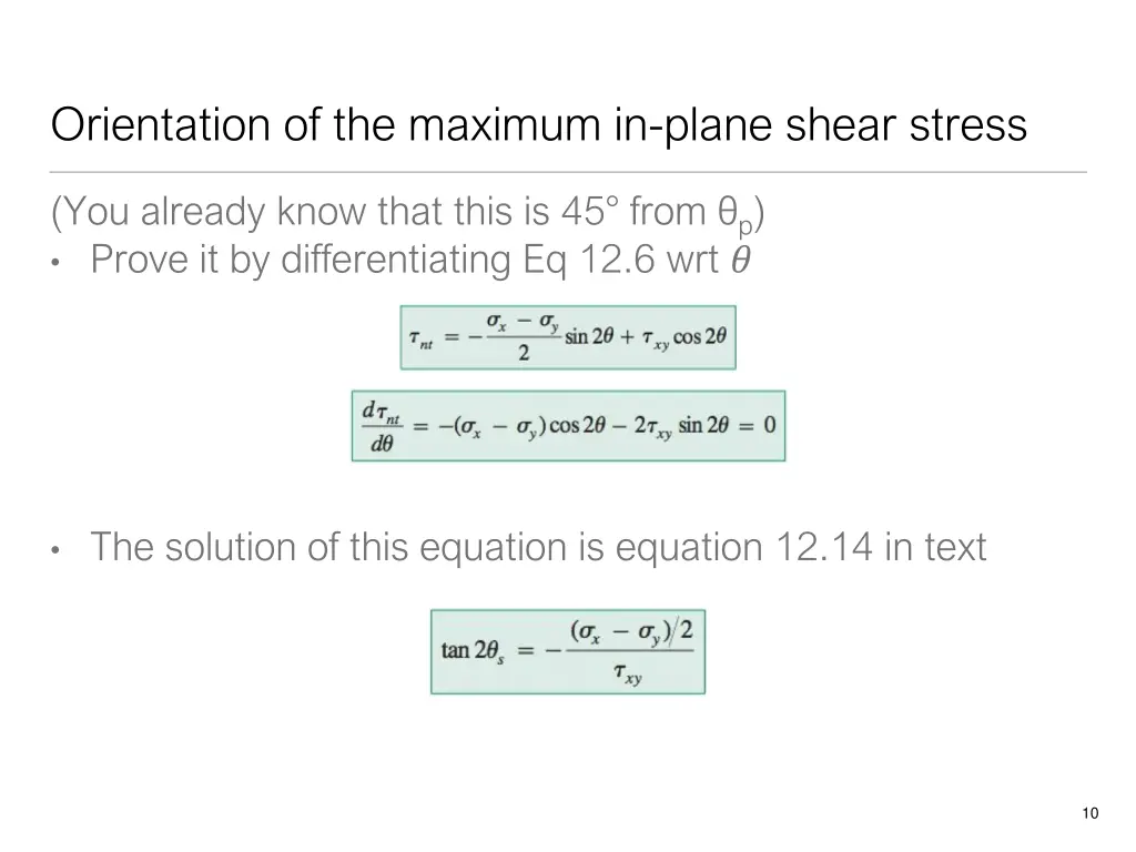 orientation of the maximum in plane shear stress