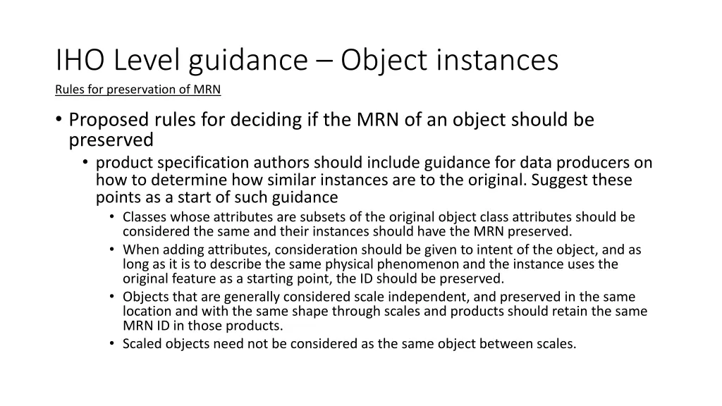 iho level guidance object instances rules