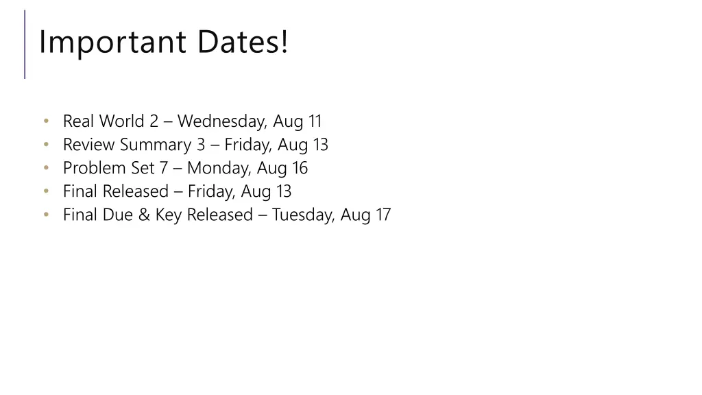 important dates