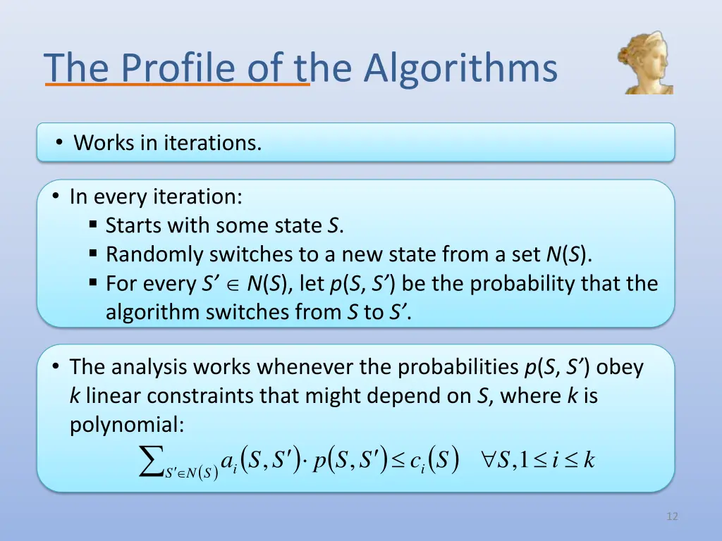 the profile of the algorithms