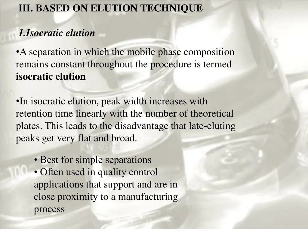 iii based on elution technique