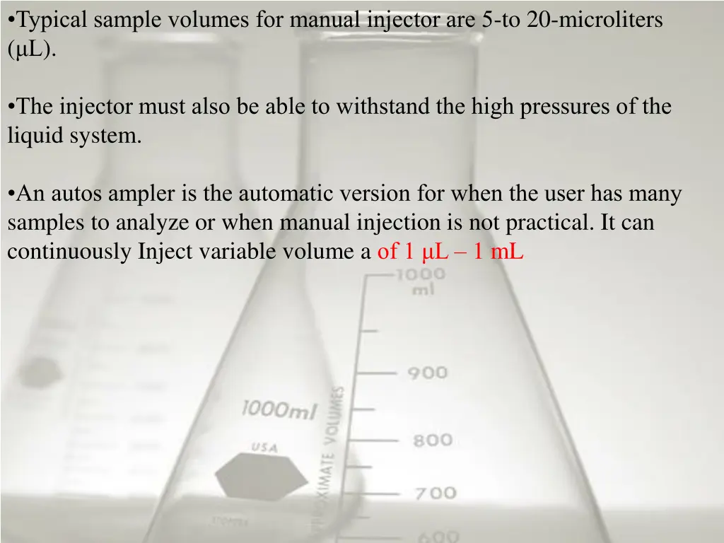 typical sample volumes for manual injector