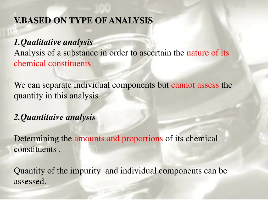 v based on type of analysis