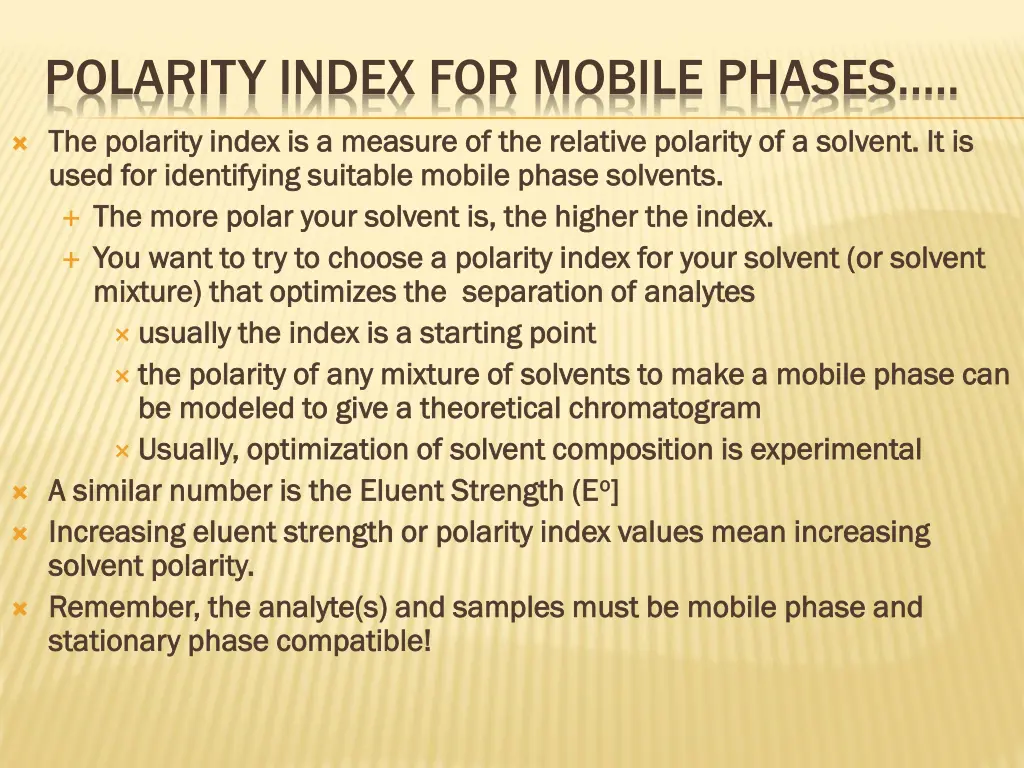 polarity index for mobile phases