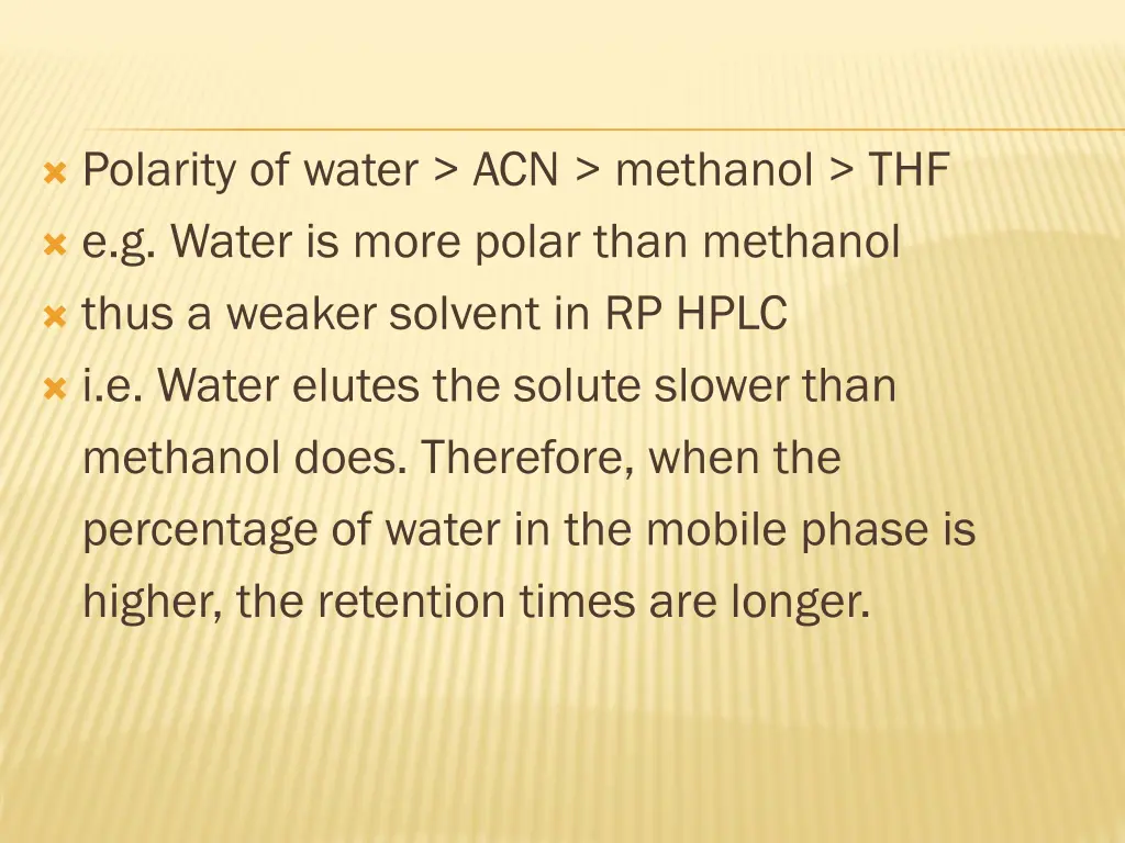 polarity of water acn methanol thf e g water