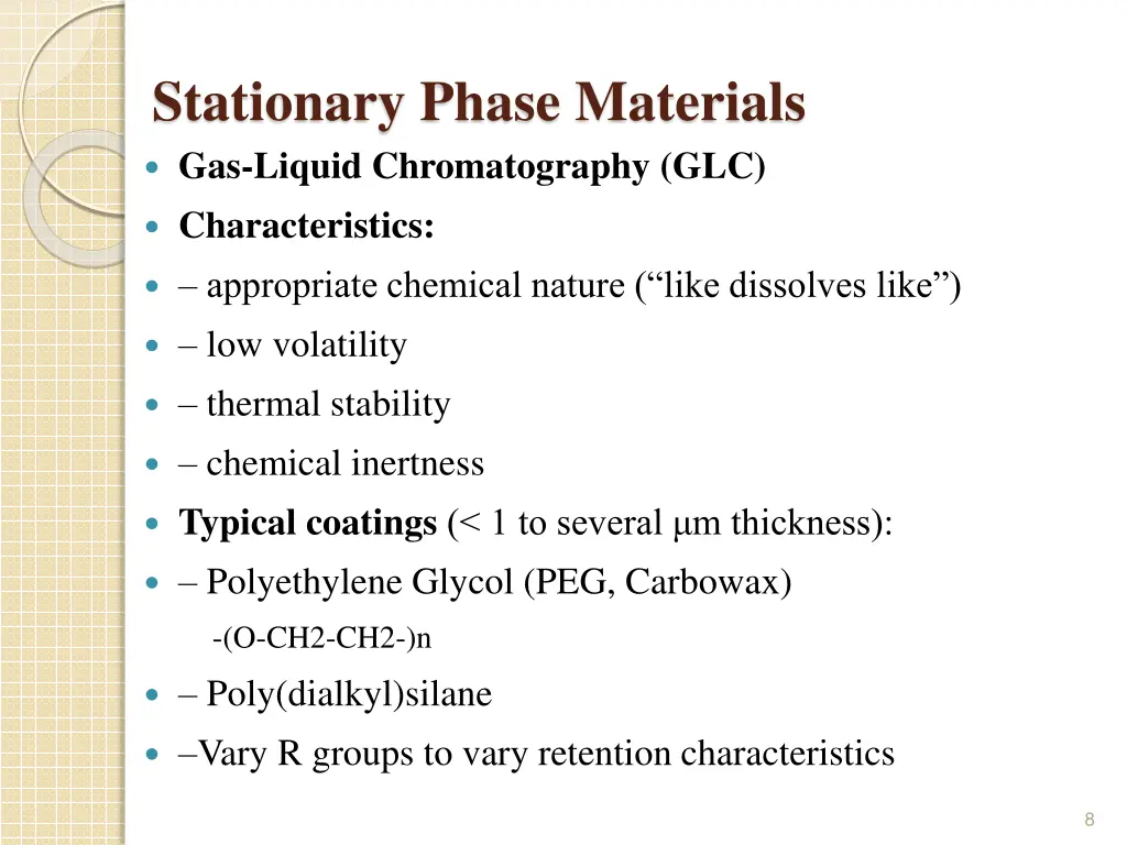 stationary phase materials gas liquid