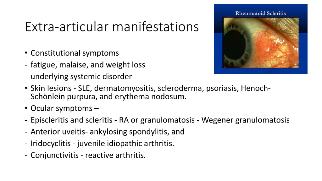 extra articular manifestations