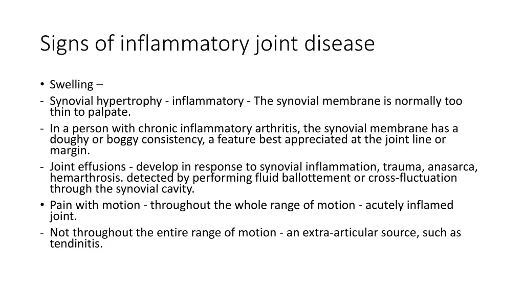 signs of inflammatory joint disease