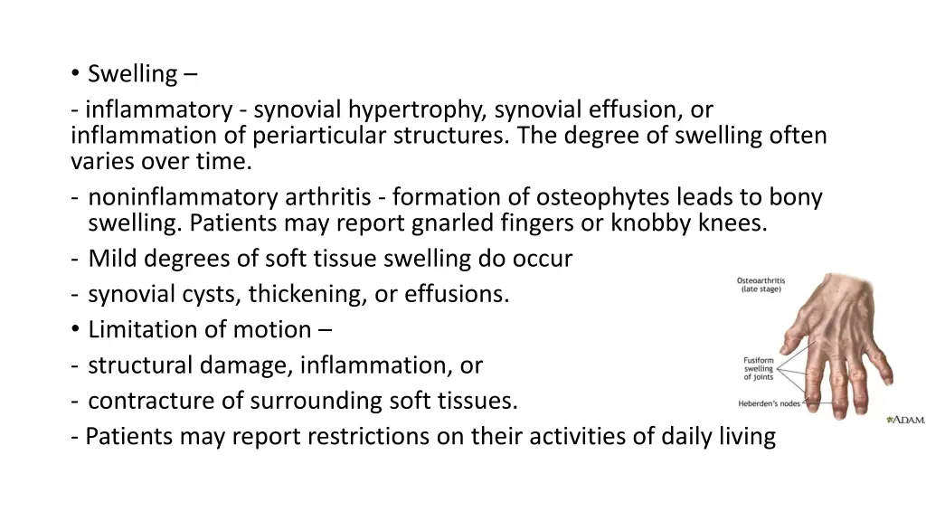 swelling inflammatory synovial hypertrophy