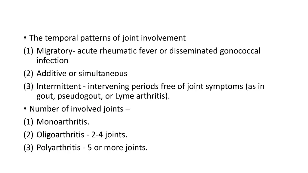 the temporal patterns of joint involvement