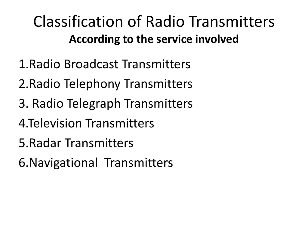 classification of radio transmitters according