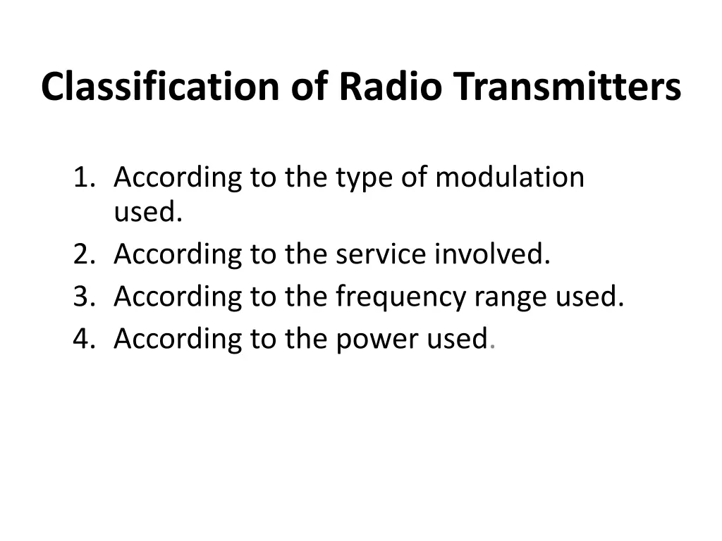 classification of radio transmitters