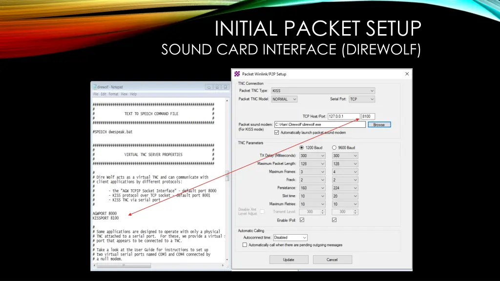 initial packet setup sound card interface direwolf