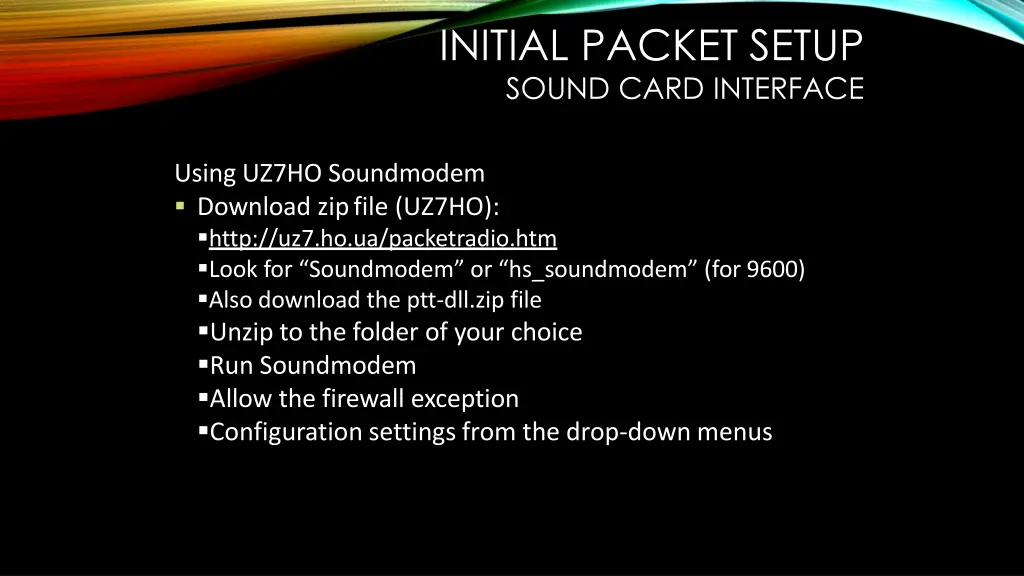 initial packet setup sound card interface