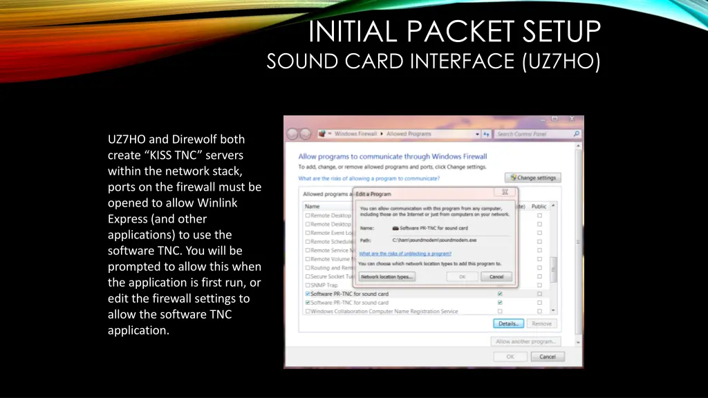 initial packet setup sound card interface uz7ho 1