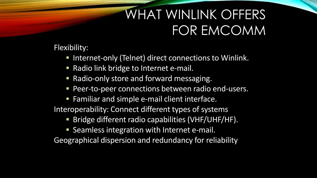 what winlink offers for emcomm