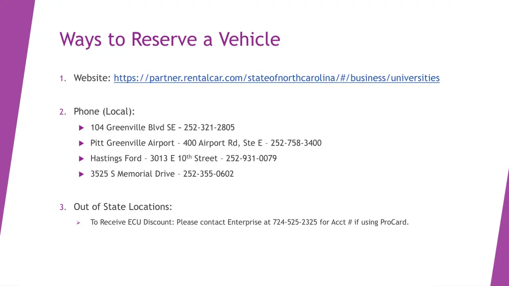 ways to reserve a vehicle