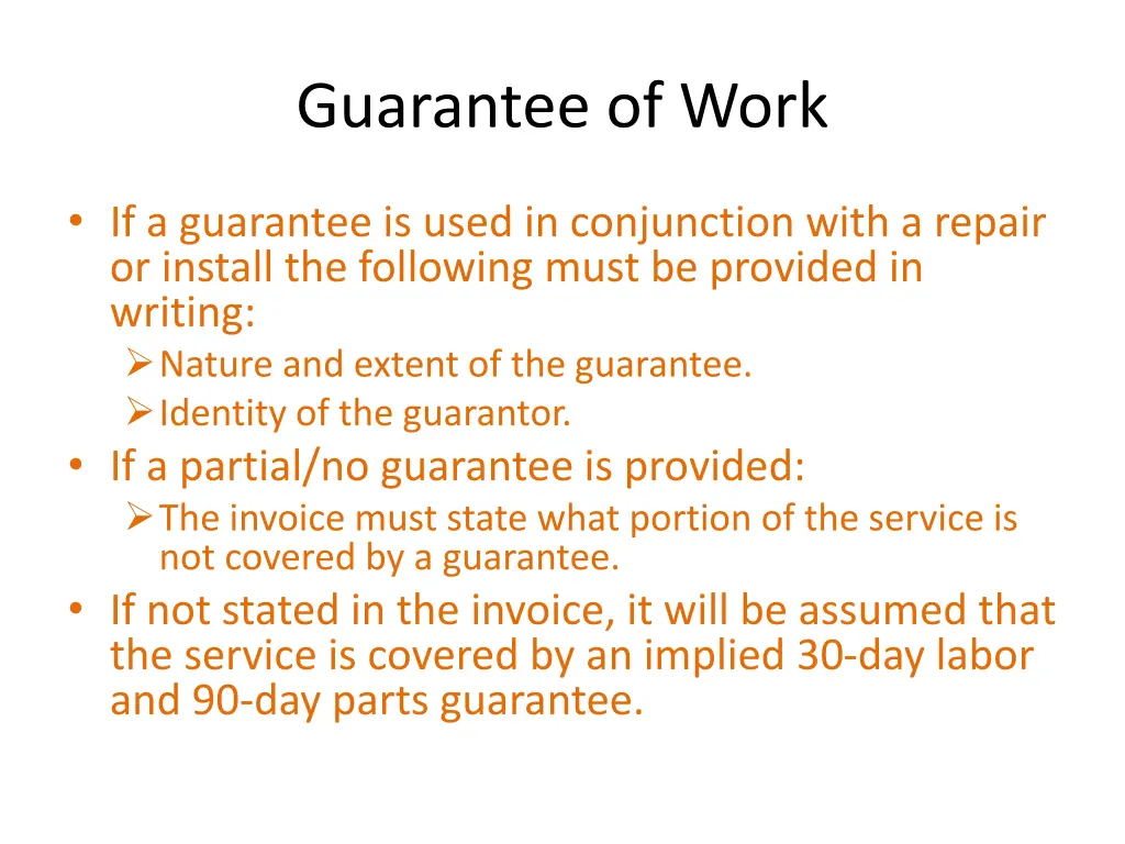 guarantee of work