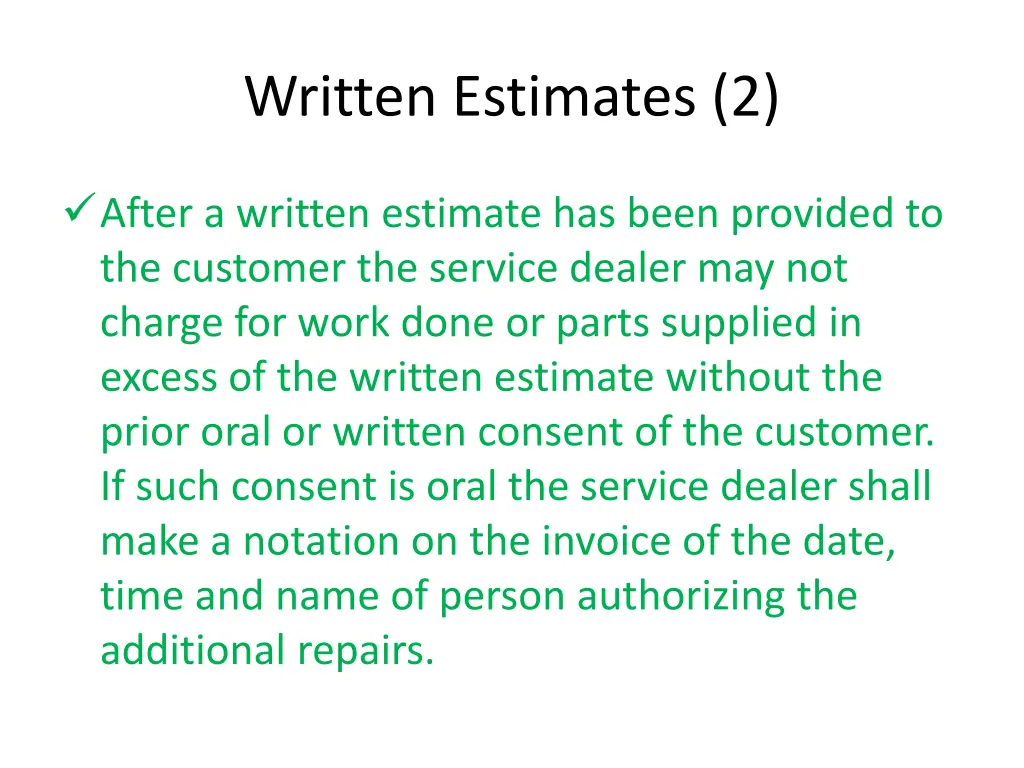 written estimates 2