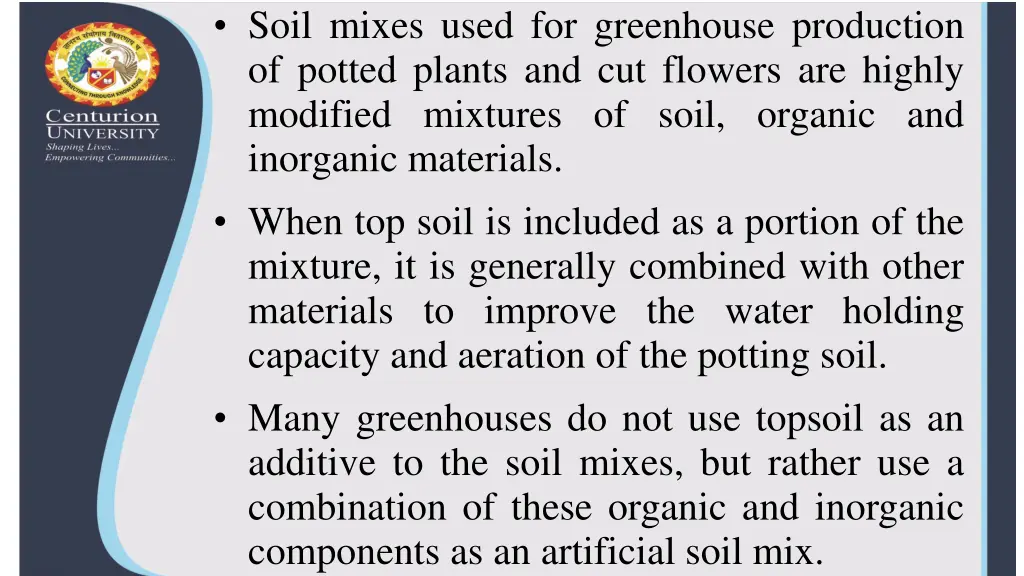 soil mixes used for greenhouse production