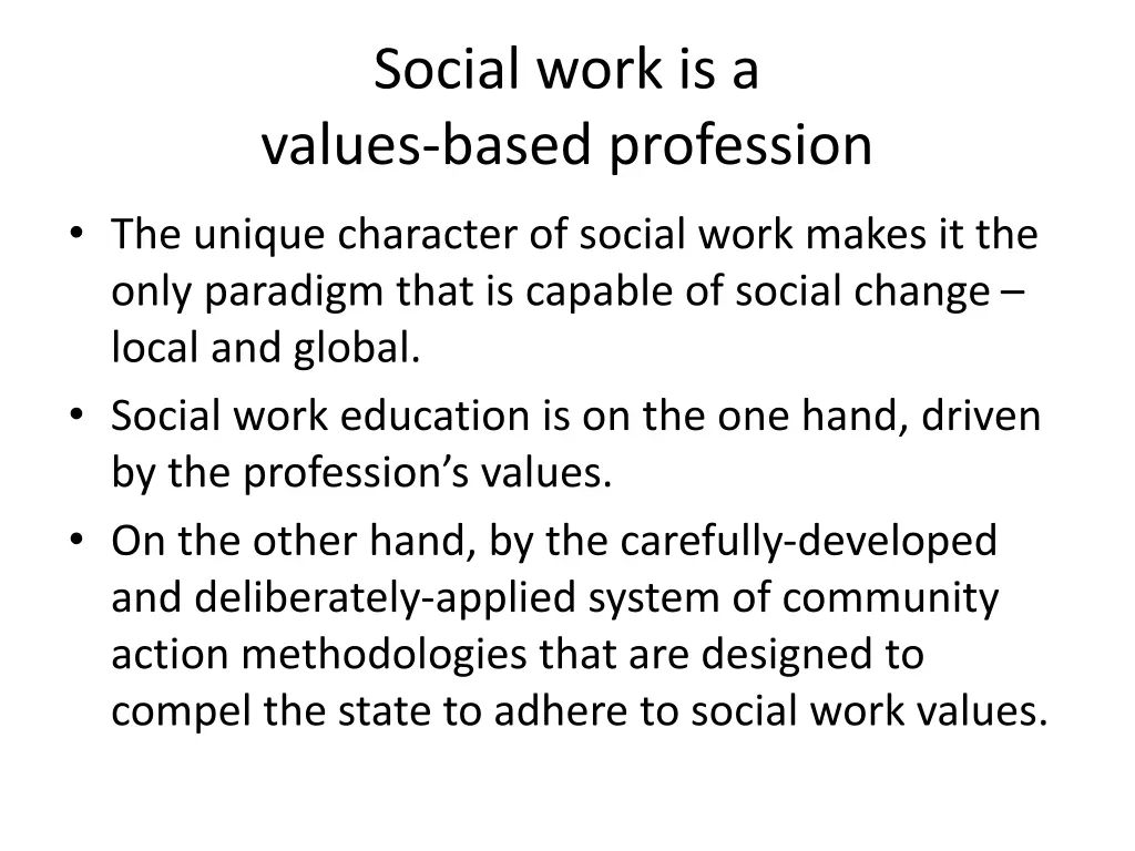 social work is a values based profession