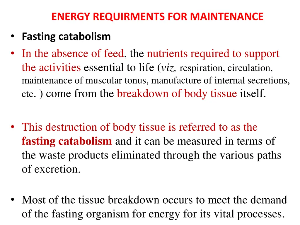 energy requirments for maintenance 1