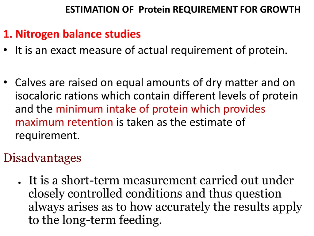 estimation of protein requirement for growth