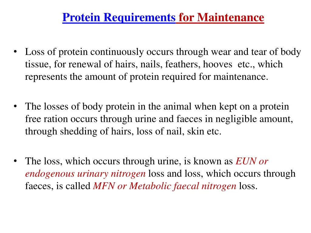 protein requirements for maintenance