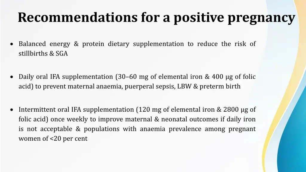 recommendations for a positive pregnancy 1