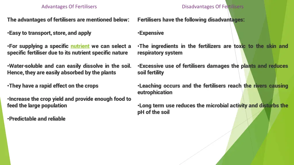 advantages of fertilisers